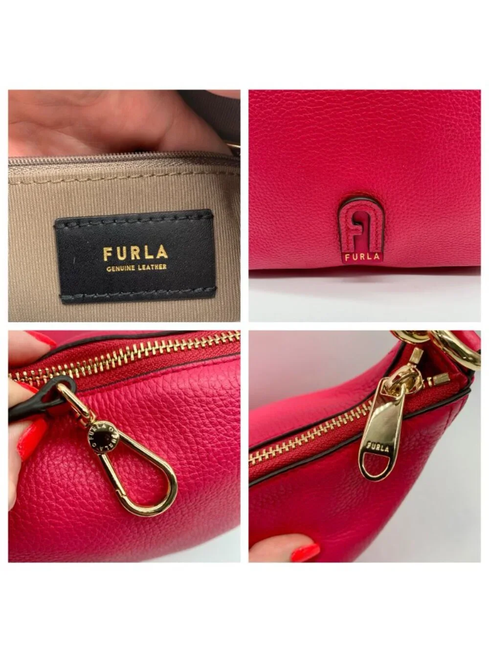 Furla Hot Pink Pebbled Leather Atena Hobo Bag